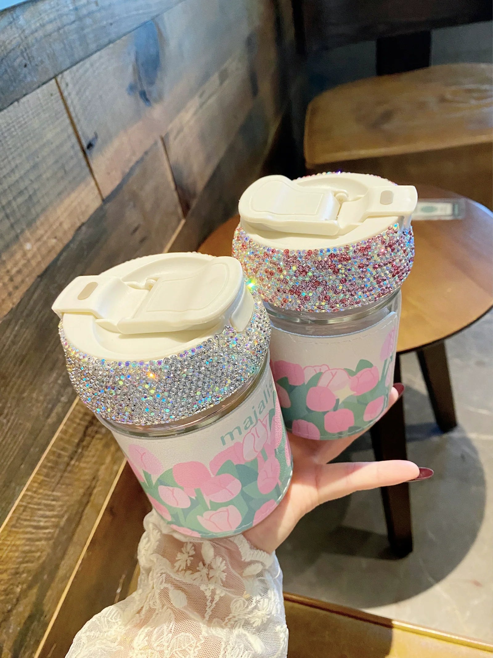 Portable Double-Wall Glass Cup – Diamond Coffee & Water Mug with Straw