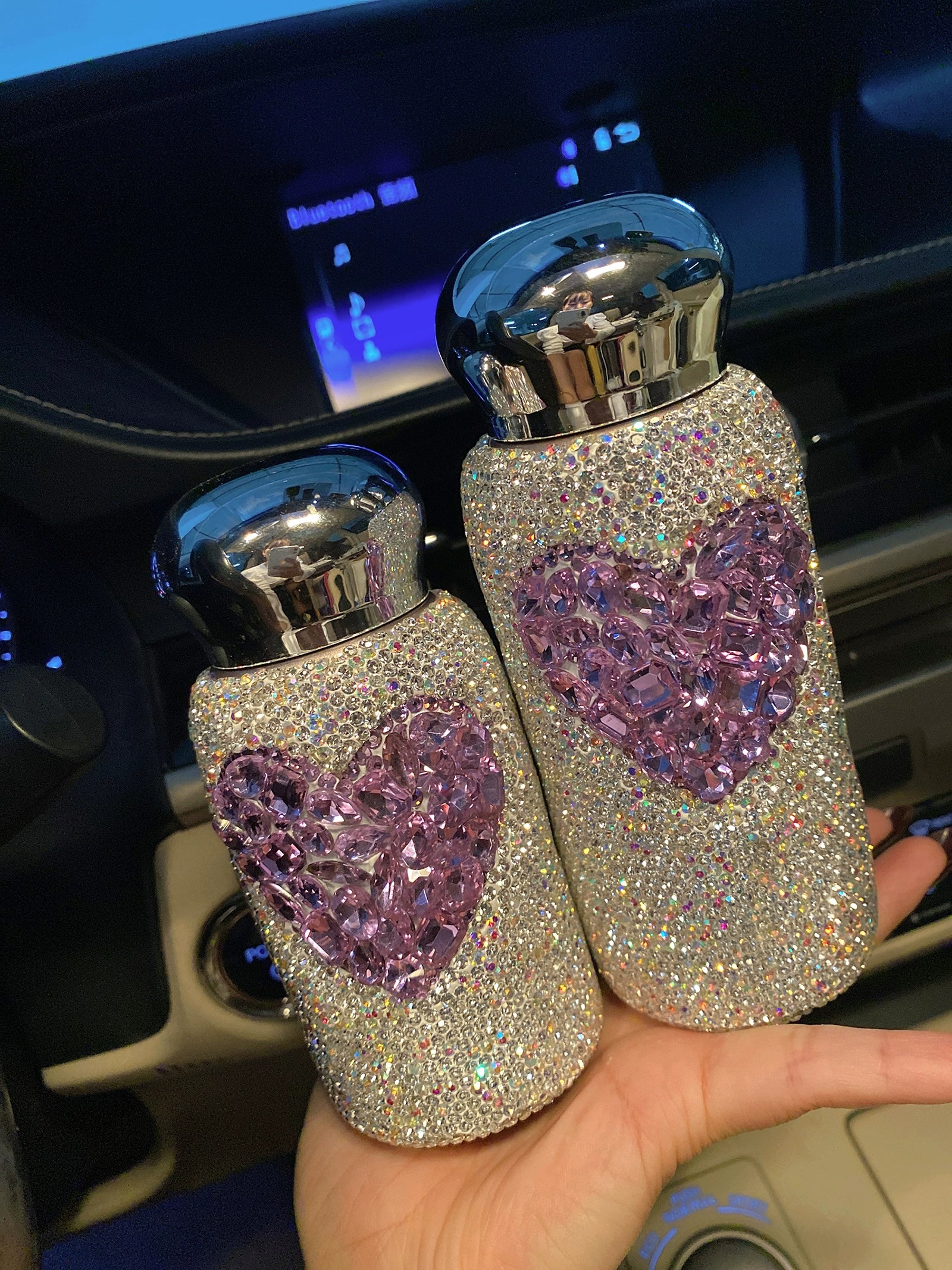 Diamond-Encrusted Love Stainless Steel Thermos Cup – Portable Car Water Bottle for Women