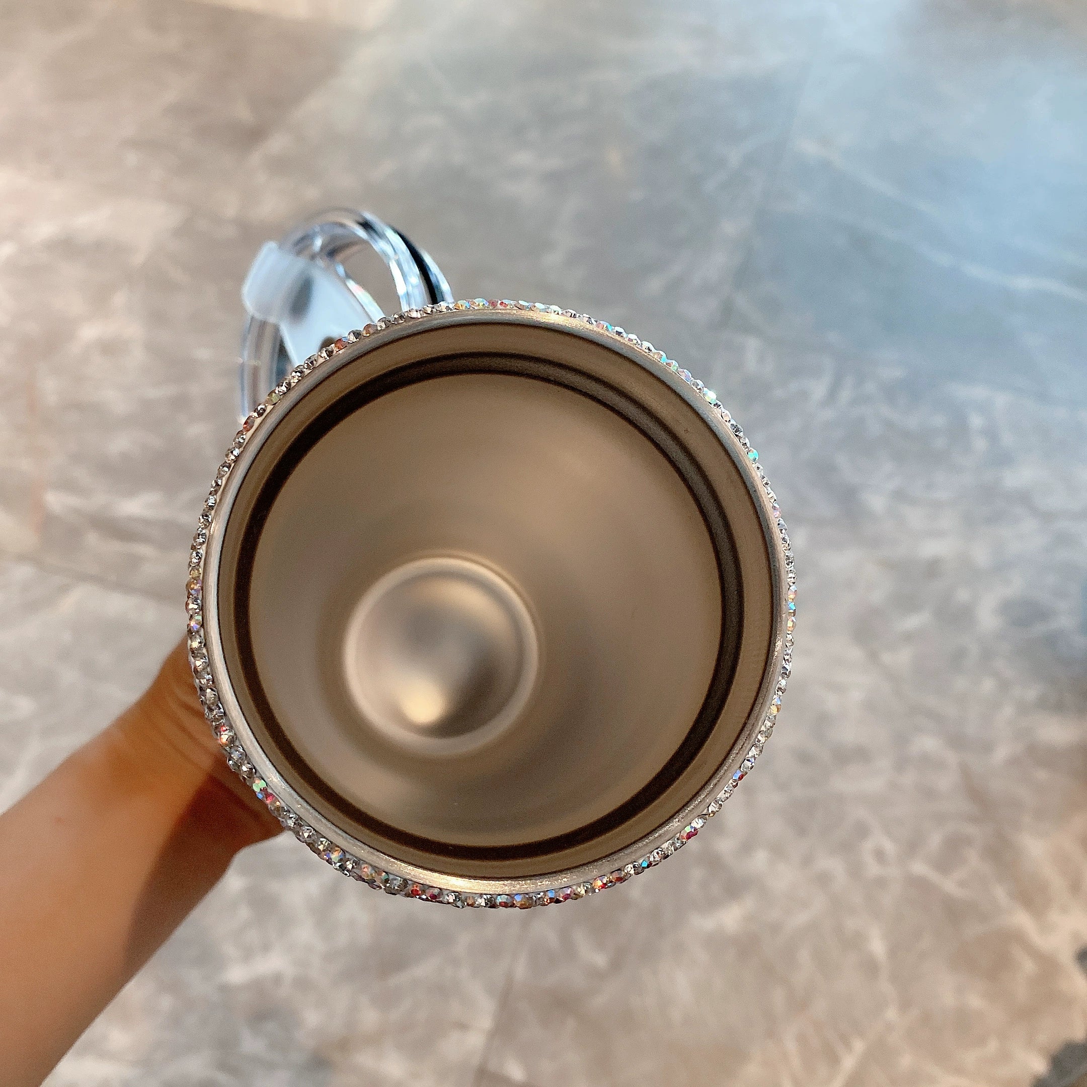 Diamond-Encrusted Glass Straw Cup with Lid – Large-Capacity Water Bottle for Home & Office