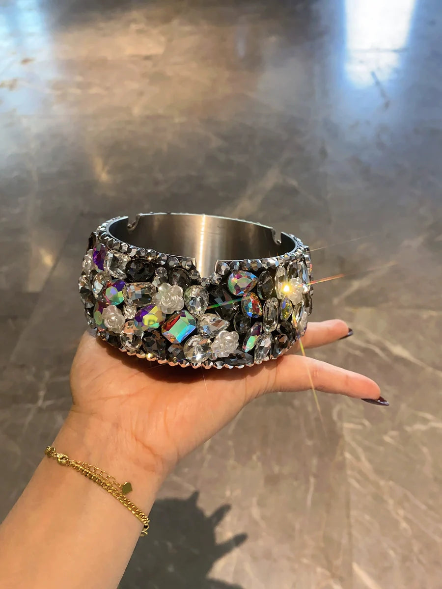 Luxury Diamond-Encrusted Stainless Steel Ashtray – High-End Home & Office Decor