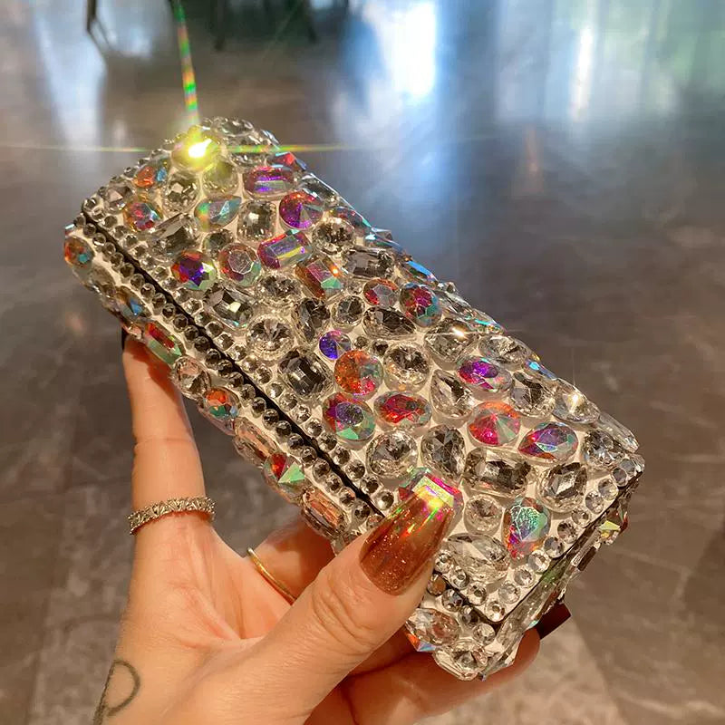 Diamond-Encrusted Portable Glasses Case – Black & White Leather, Shockproof & Drop-Resistant, Women’s Eyewear Storage Box