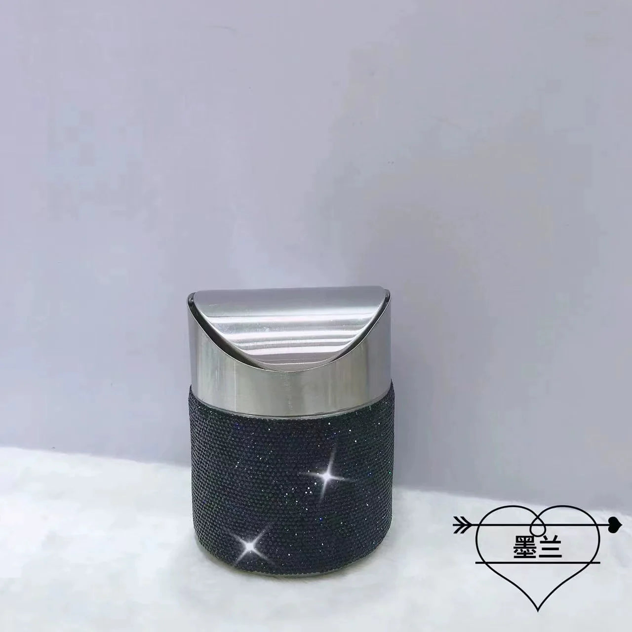 Diamond-Inlaid Mini Desktop Trash Can – Swing Lid, Stainless Steel Car & Home Storage Bin, Tabletop Waste Basket