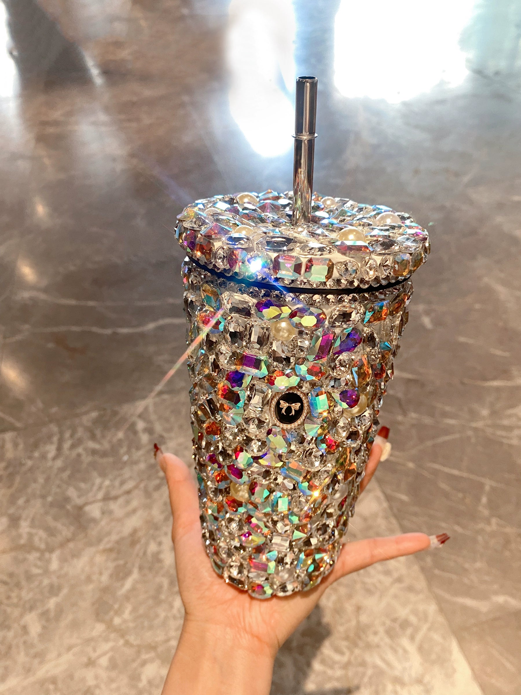 High-End Luxury Version Of Large Diamond Straw Cup Drinking Cup Thermos Cup For Girls With High Appearance And Large Capacity 304 Stainless Steel