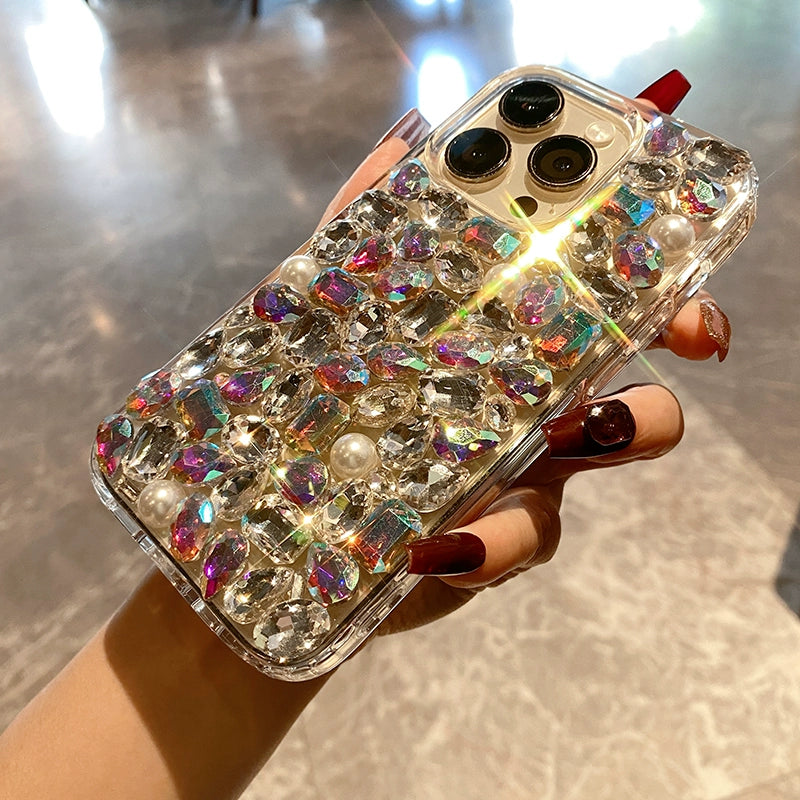 Diamond-Encrusted Acrylic iPhone Case – 13 Pro Max / 14 / 15 / 16 Compatible, 2-in-1 Airbag Anti-Fall Protective Cover