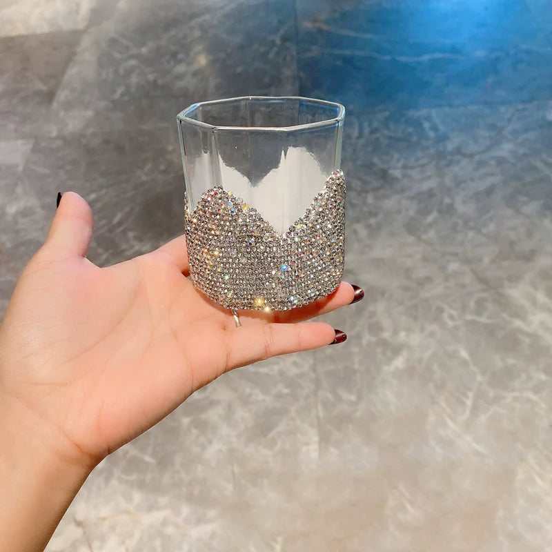 Luxury Diamond-Encrusted Glass Cup – High-End Personalized Large-Capacity Water Tumbler