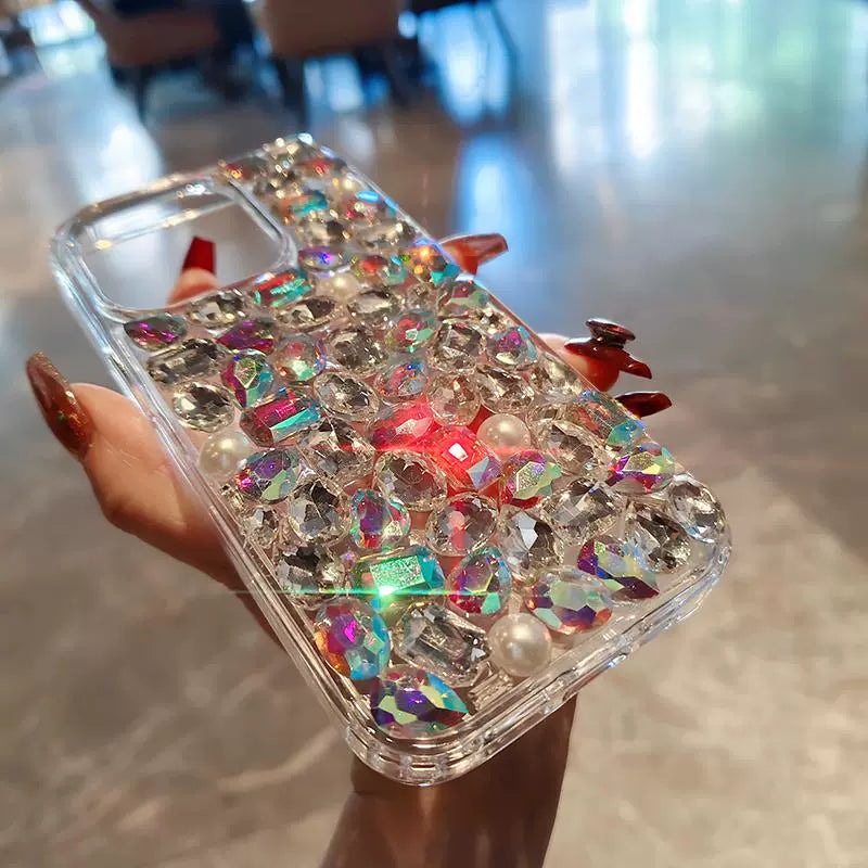 Diamond-Encrusted Acrylic iPhone Case – 13 Pro Max / 14 / 15 / 16 Compatible, 2-in-1 Airbag Anti-Fall Protective Cover