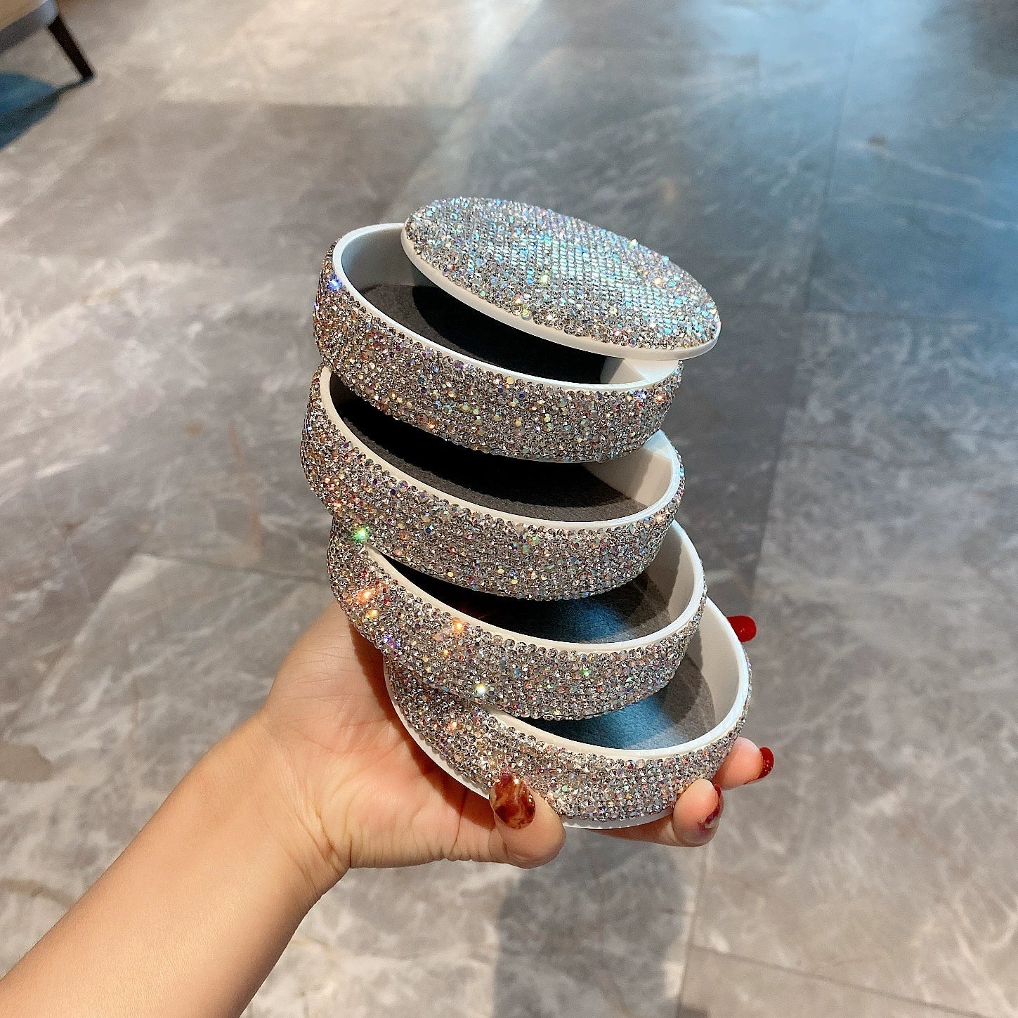 Diamond-Encrusted Rotating Jewelry Box – Multi-Layer Storage for Earrings, Rings, and Hand Jewelry