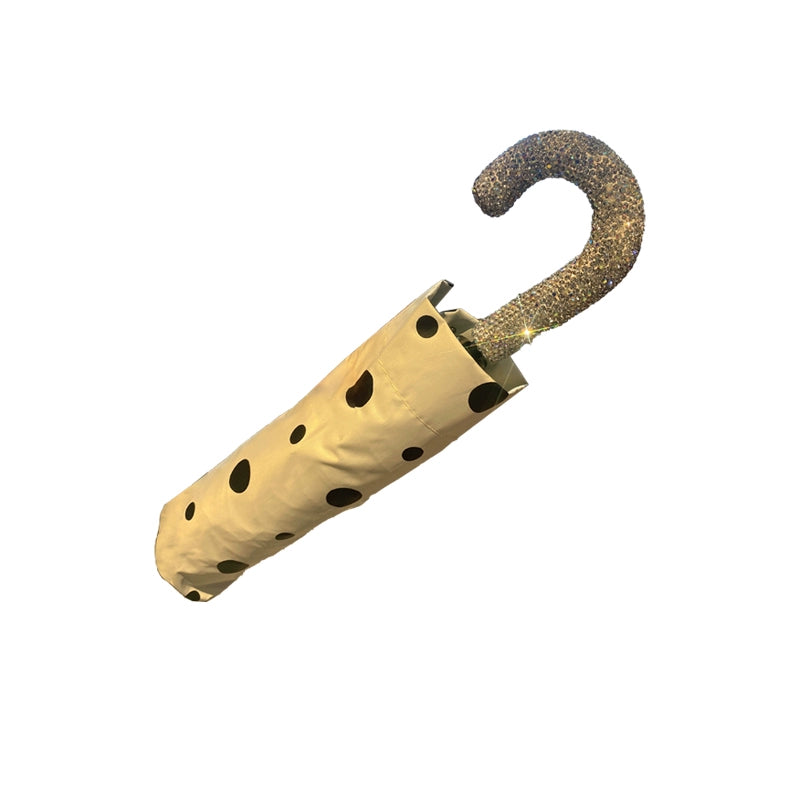 Diamond-Encrusted Folding Sun & Rain Umbrella – Portable Polka-Dot Sunscreen Umbrella for Travel