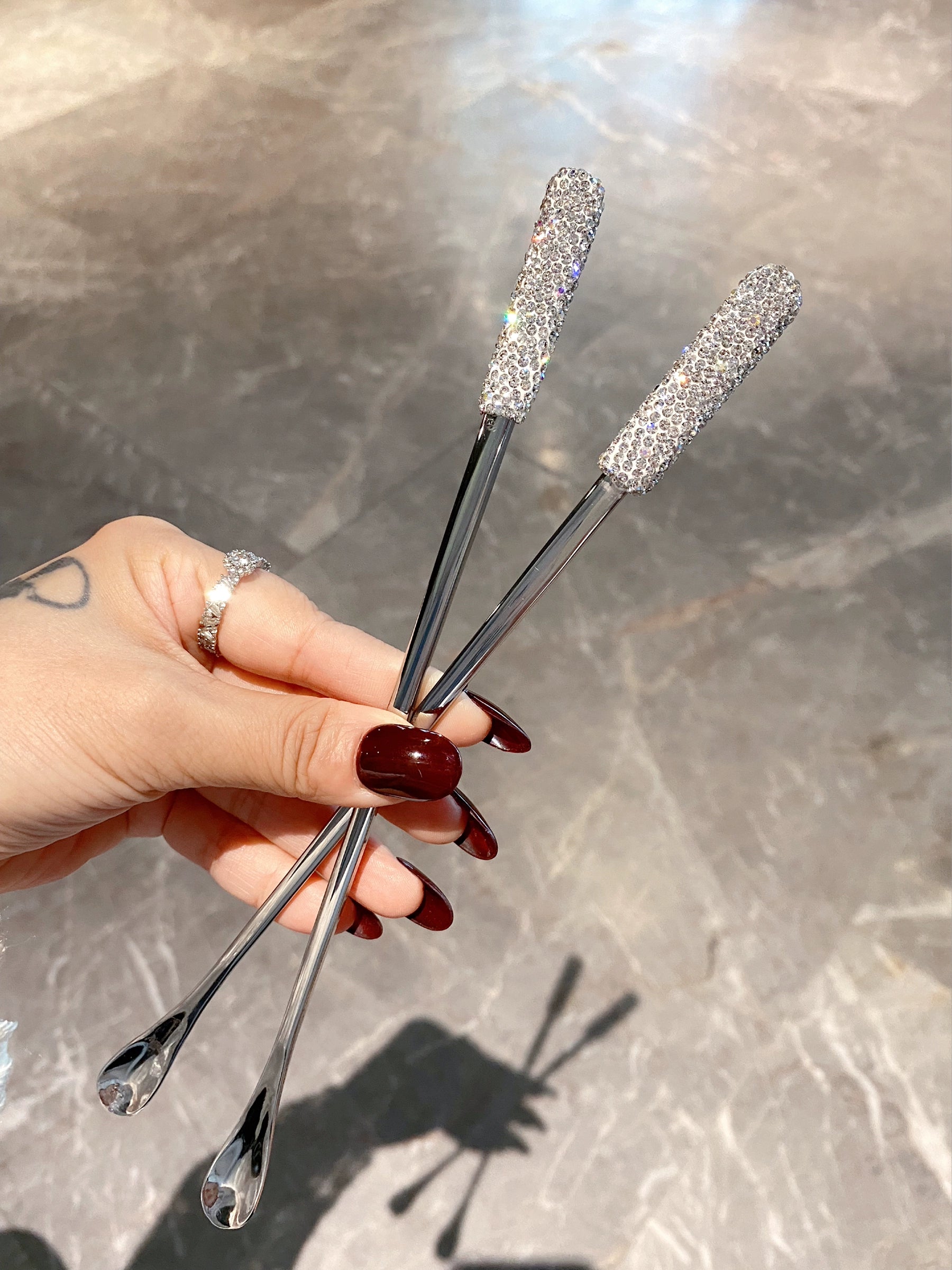 Bling Rhinestone Stainless Steel Coffee Spoon – Long Handle Stirring Spoon for Coffee, Tea & Honey