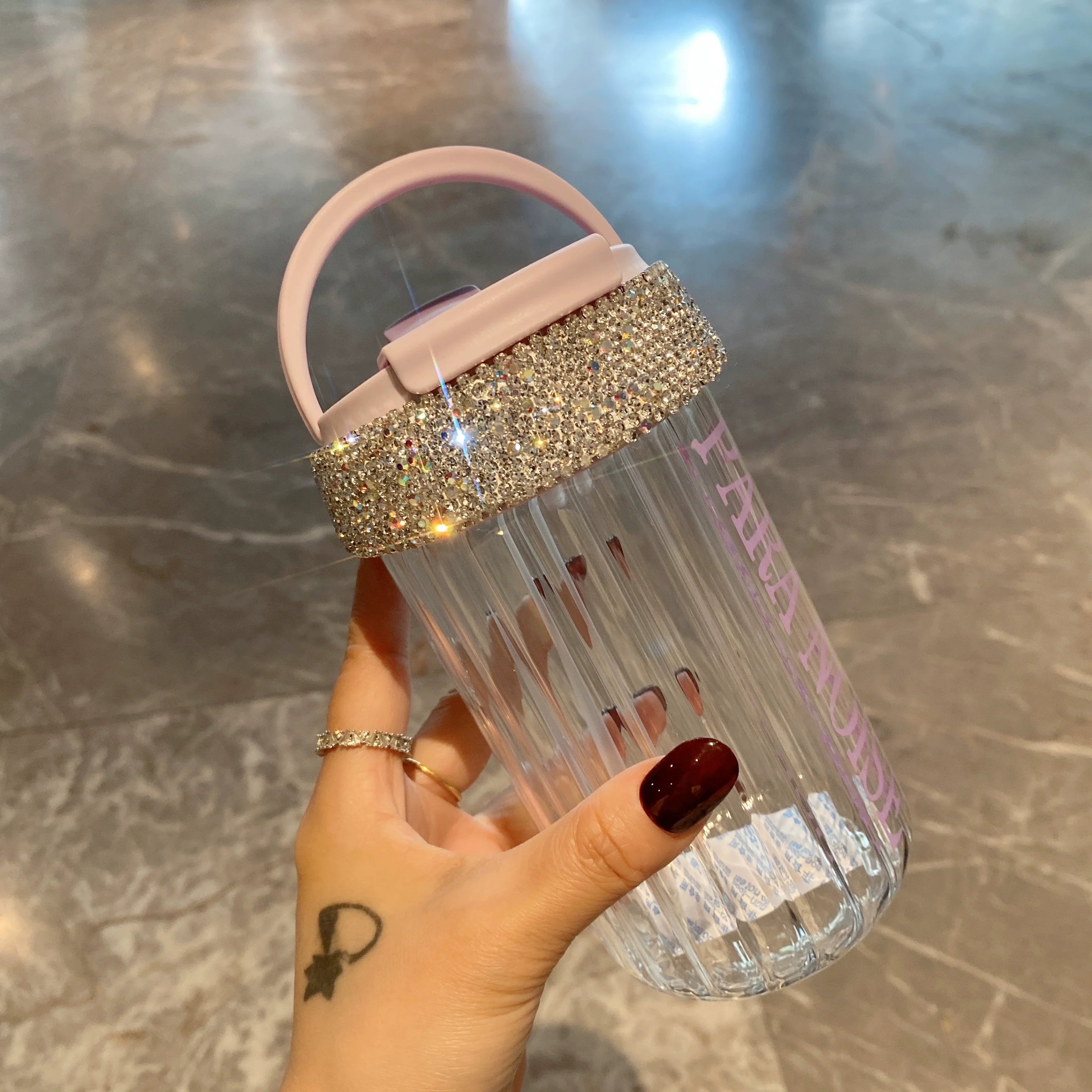 High-End Diamond-Encrusted Glass Cup – Portable Straw Coffee & Water Cup