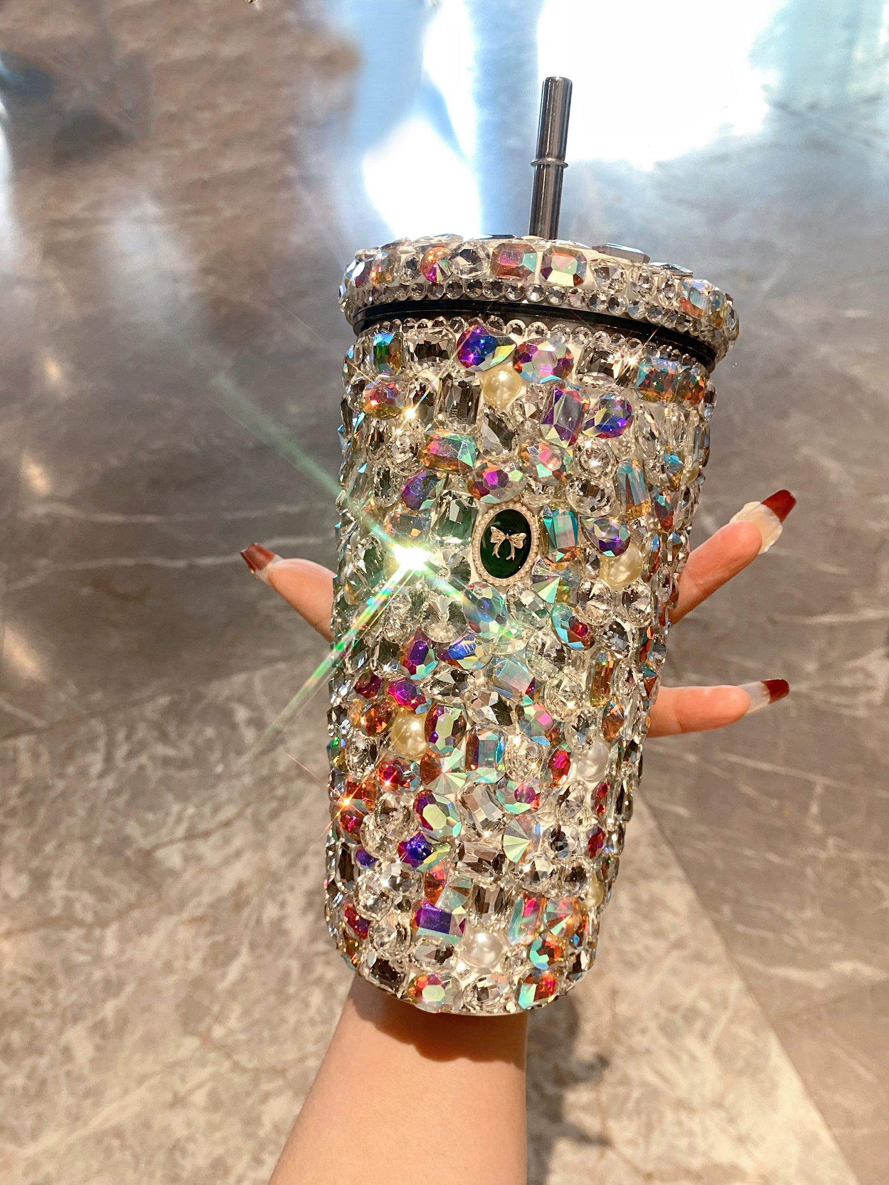 High-End Luxury Version Of Large Diamond Straw Cup Drinking Cup Thermos Cup For Girls With High Appearance And Large Capacity 304 Stainless Steel