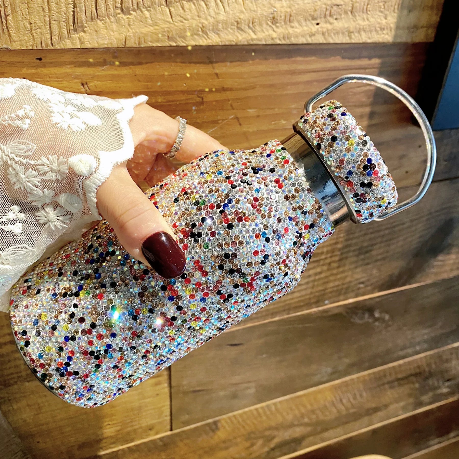 Luxury Diamond-Encrusted Stainless Steel Thermos – Large Capacity Portable Hand Cup