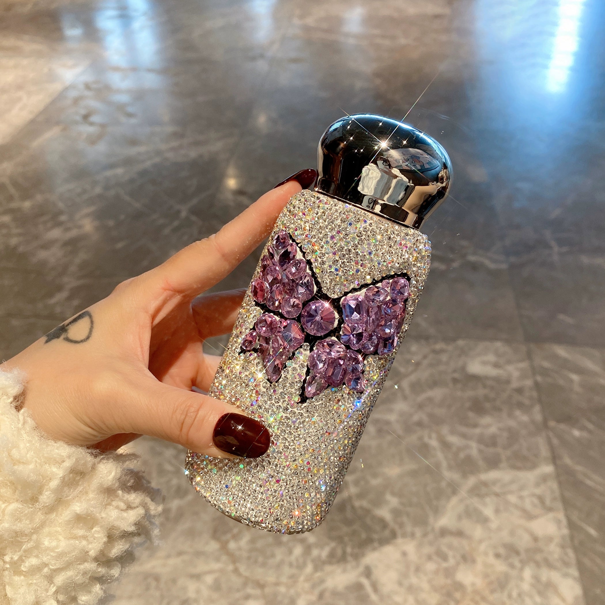 Diamond-Encrusted Bow Stainless Steel Car Thermos Cup – Portable Water Bottle for Women