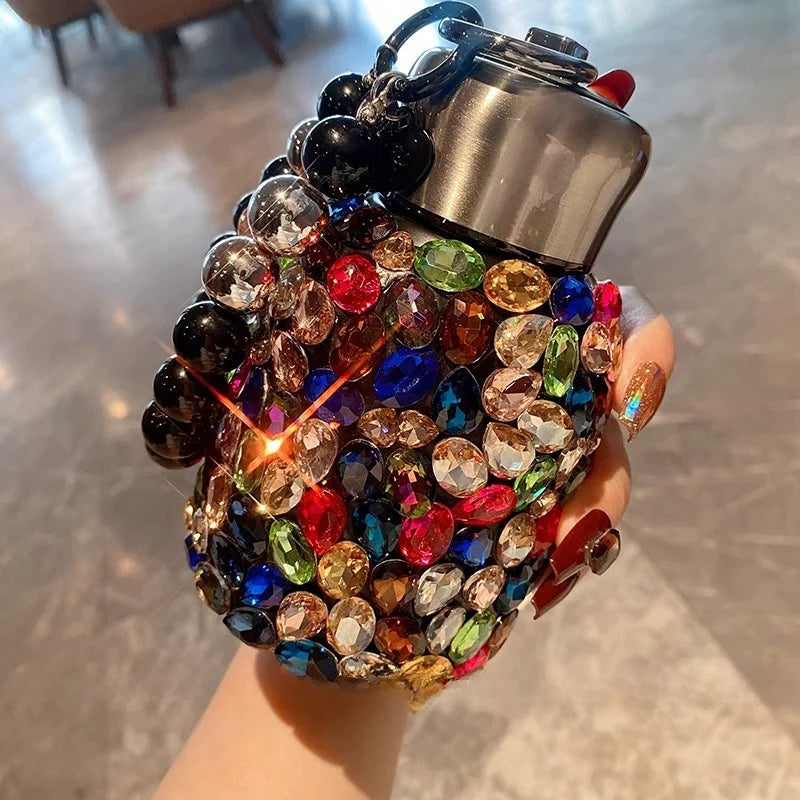 Large-Capacity Diamond-Encrusted 304 Stainless Steel Thermos – Portable Travel Water Tumbler