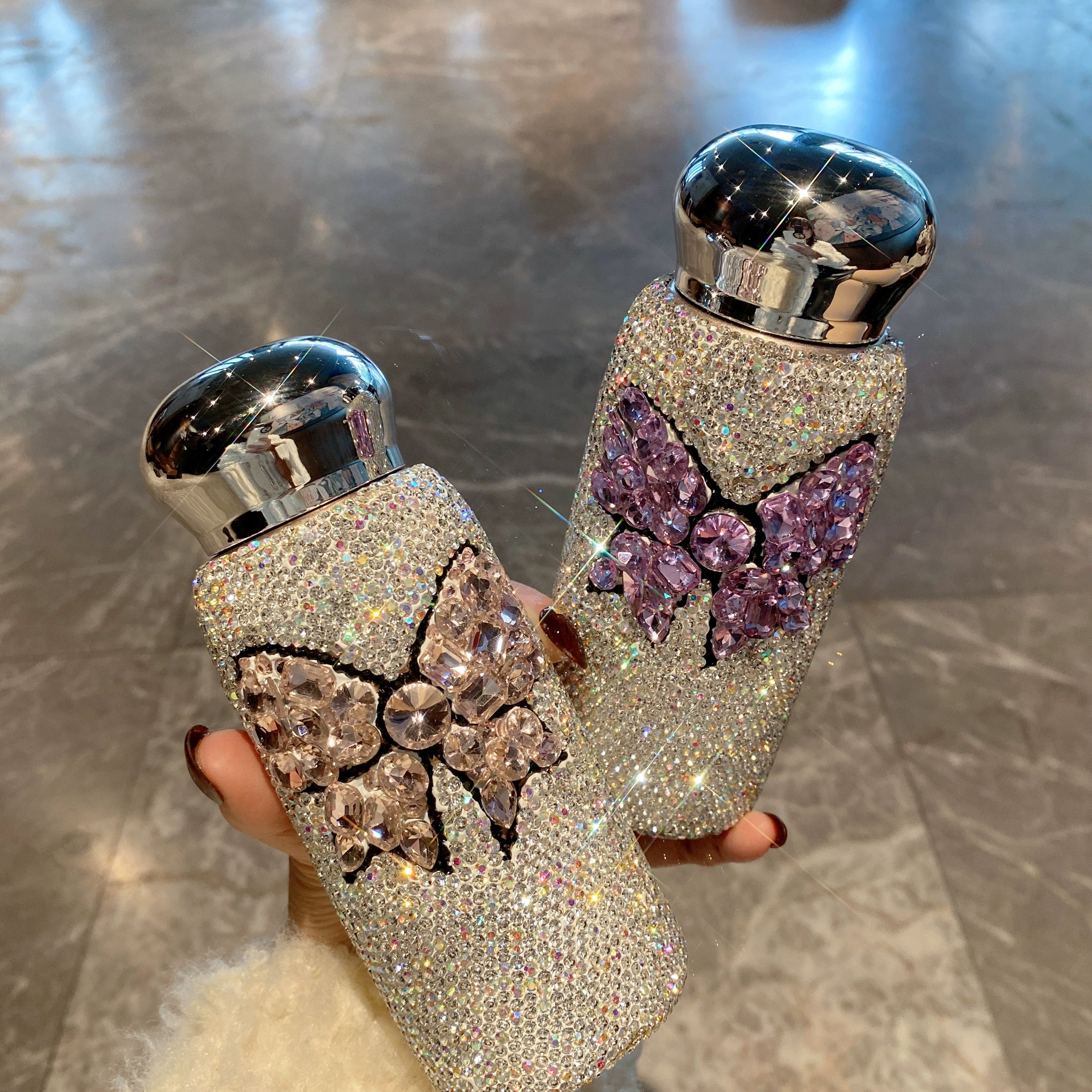 Diamond-Encrusted Bow Stainless Steel Car Thermos Cup – Portable Water Bottle for Women