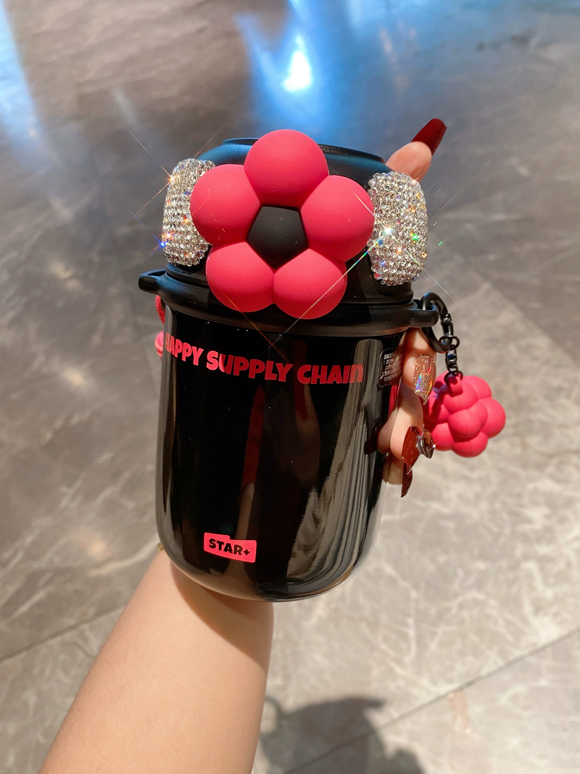 Diamond-Encrusted Stainless Steel Thermos – Portable Water Cup for Office & Travel