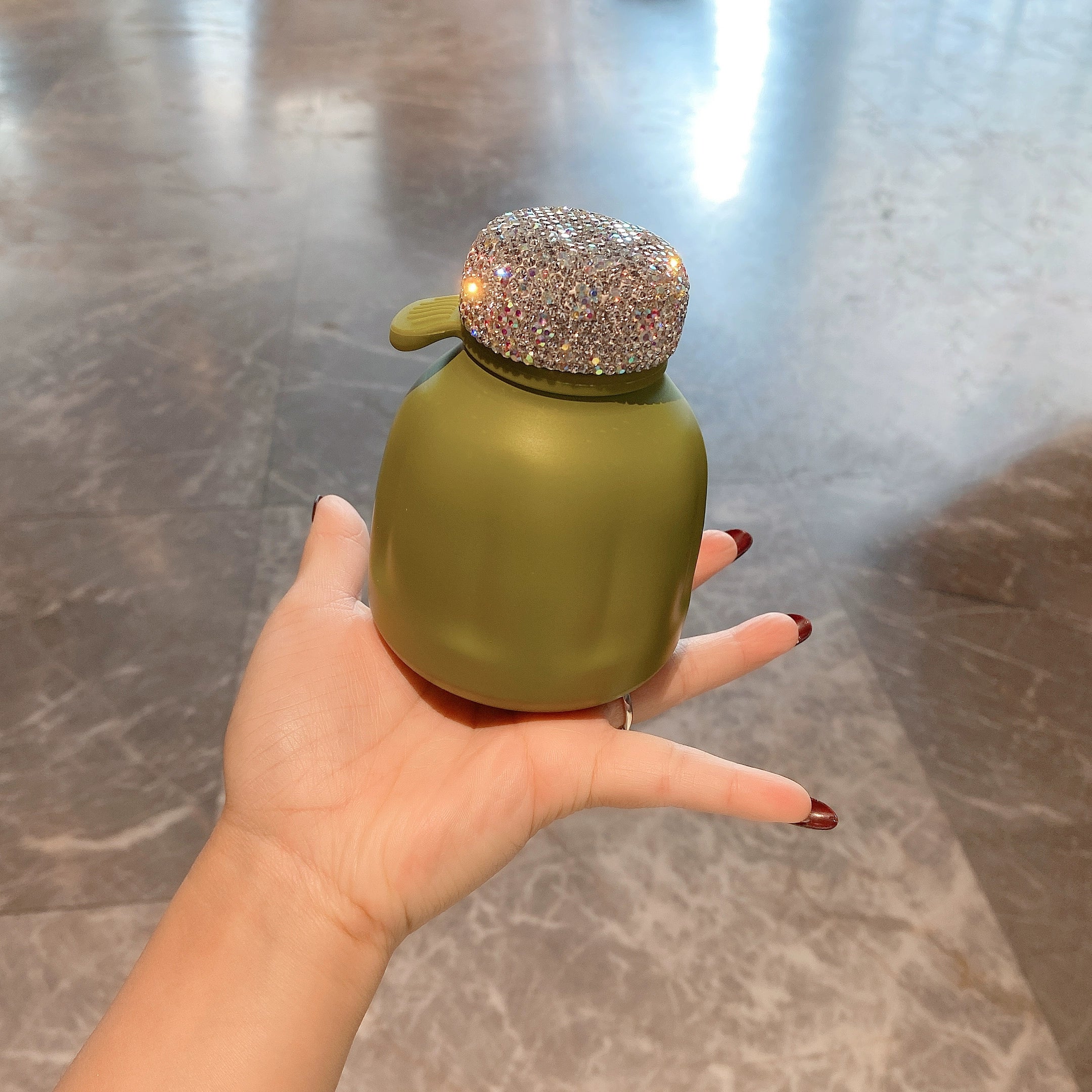 Diamond-Encrusted Stainless Steel Thermos Cup – Portable Water Bottle for Office, School & Travel