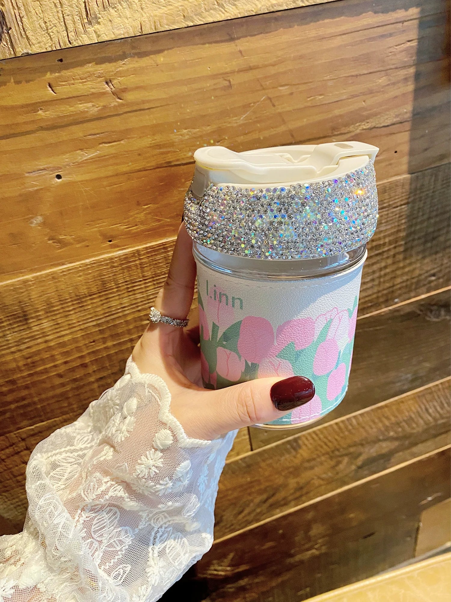 Portable Double-Wall Glass Cup – Diamond Coffee & Water Mug with Straw