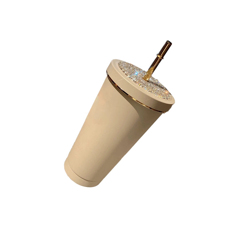 Large Capacity Diamond Straw Cup – Stainless Steel Water Bottle for Car, Office & Travel