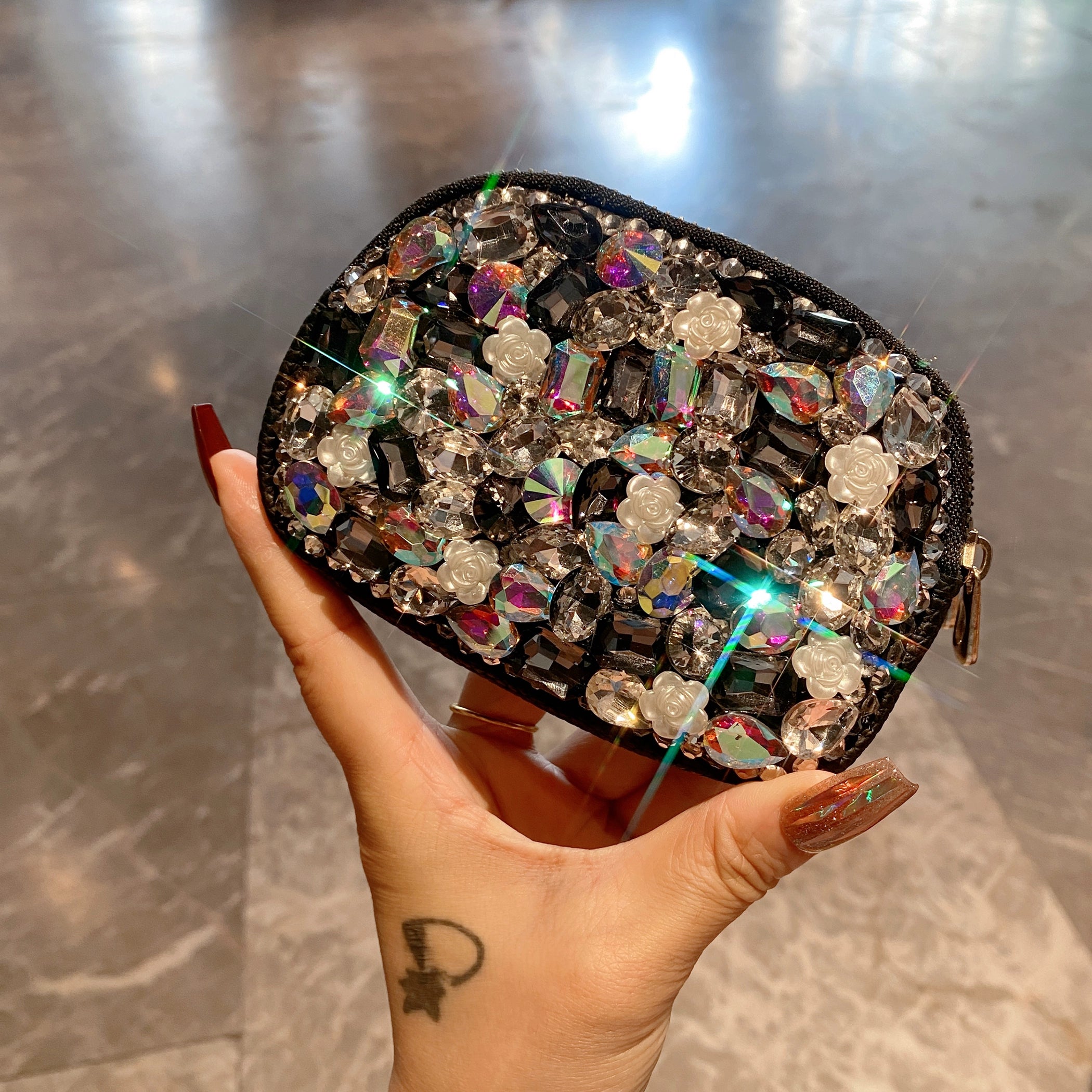 Diamond-Encrusted Portable Coin & Card Purse – Double-Layer Zipper Wallet for Travel & Gifts