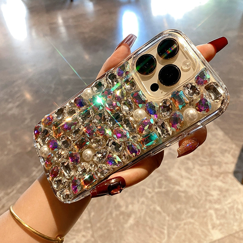 Diamond-Encrusted Acrylic iPhone Case – 13 Pro Max / 14 / 15 / 16 Compatible, 2-in-1 Airbag Anti-Fall Protective Cover