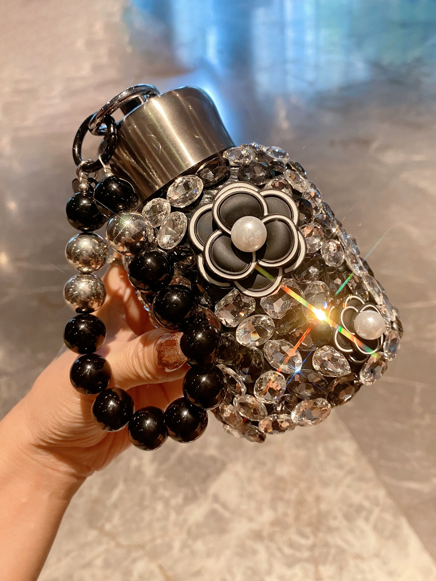 Bling Camellia Stainless Steel Tumbler – Rhinestone Insulated Coffee Cup for Travel & Daily Use