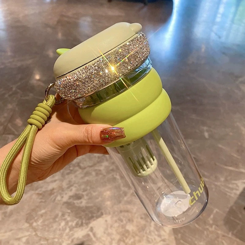 Large-Capacity Double-Drink Plastic Cup – Summer Coffee & Flower Tea Tumbler with Filter Straw