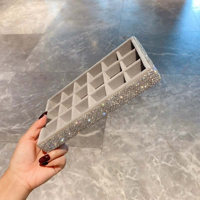 Diamond-Encrusted Jewelry Box – Small Storage for Earrings, Rings & Necklaces, Trendy Desktop Display Case
