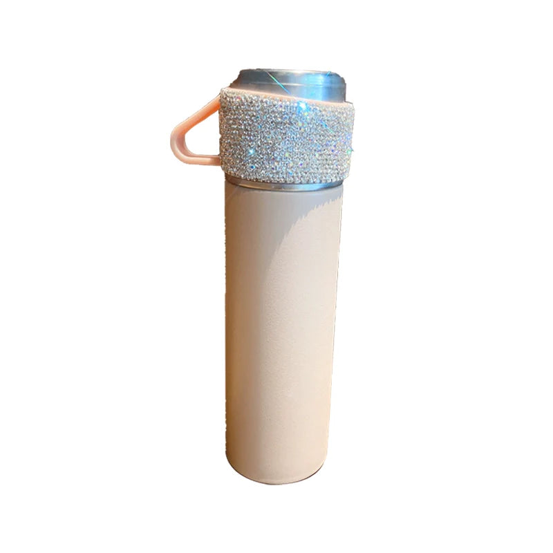 Stylish Diamond-Encrusted Water Tumbler with Lid – Large-Capacity Stainless Steel Thermos Cup