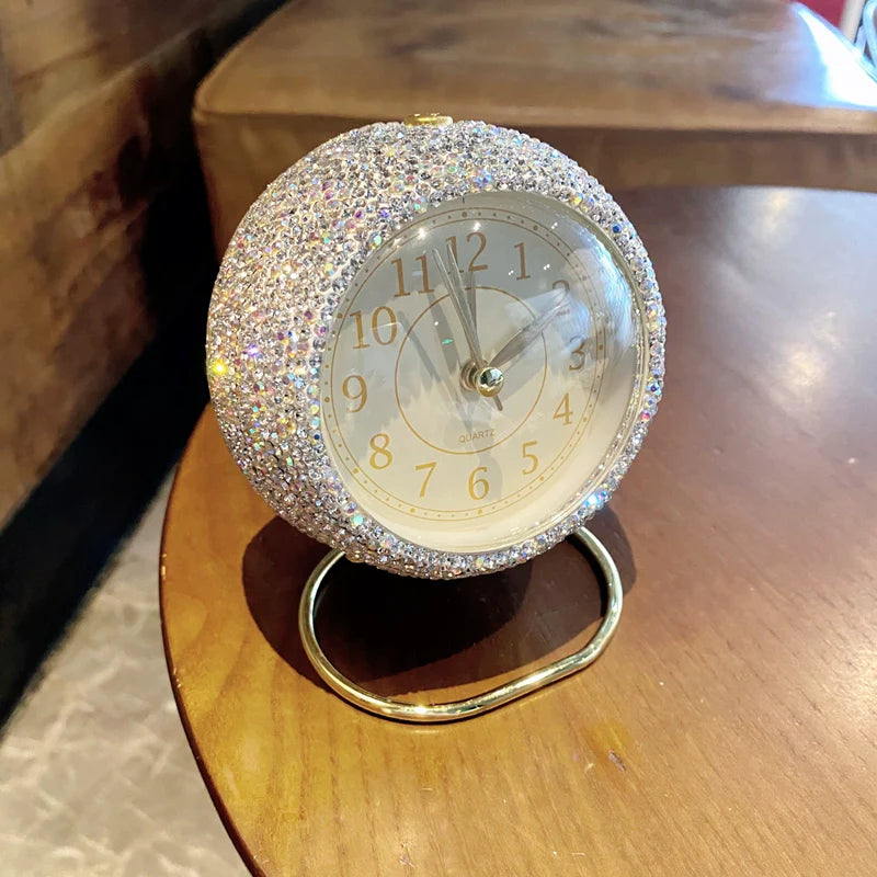 High-End Diamond Table Clock – Stylish Desktop Alarm Clock for Bedroom & Living Room