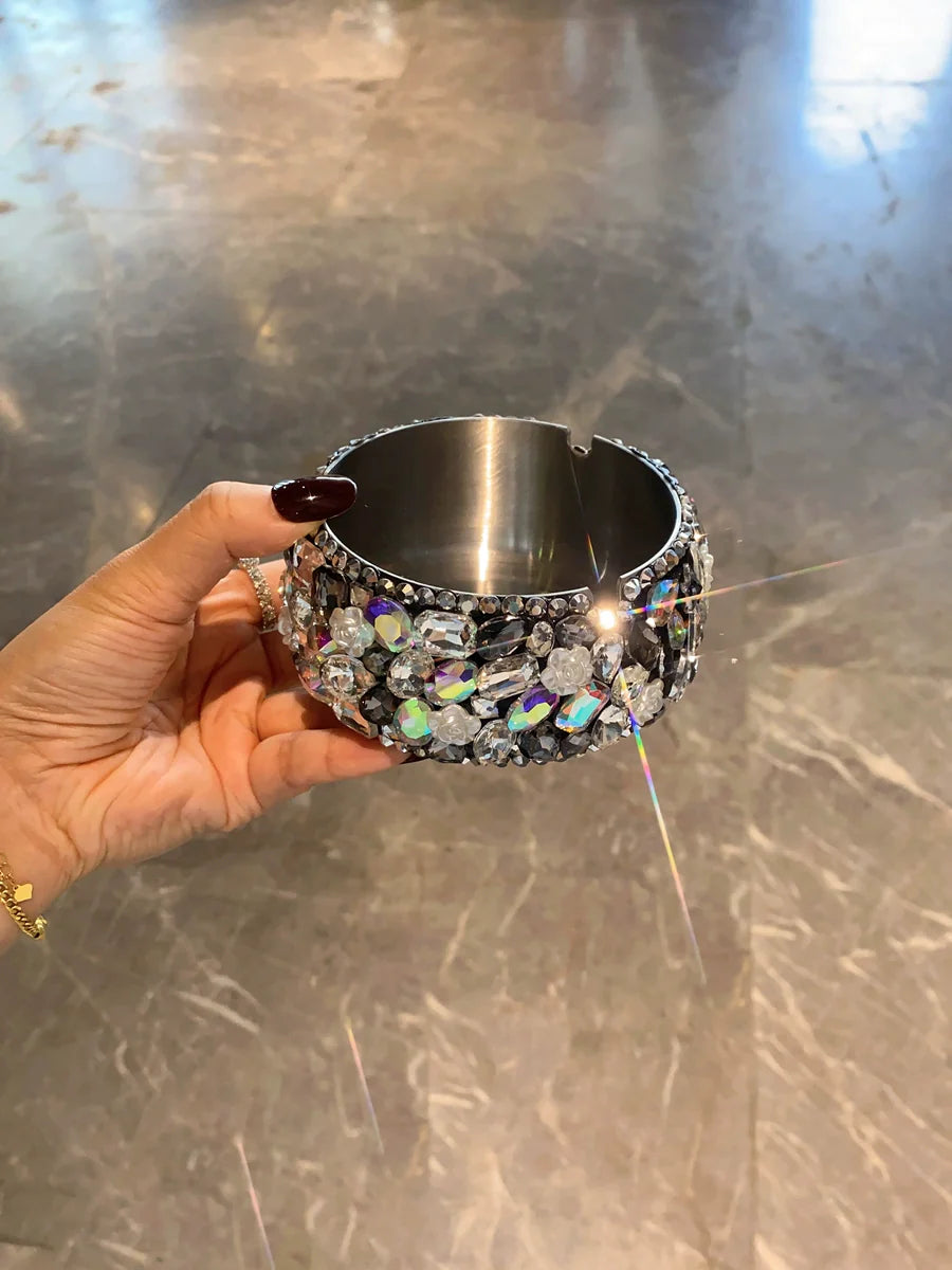 Luxury Diamond-Encrusted Stainless Steel Ashtray – High-End Home & Office Decor