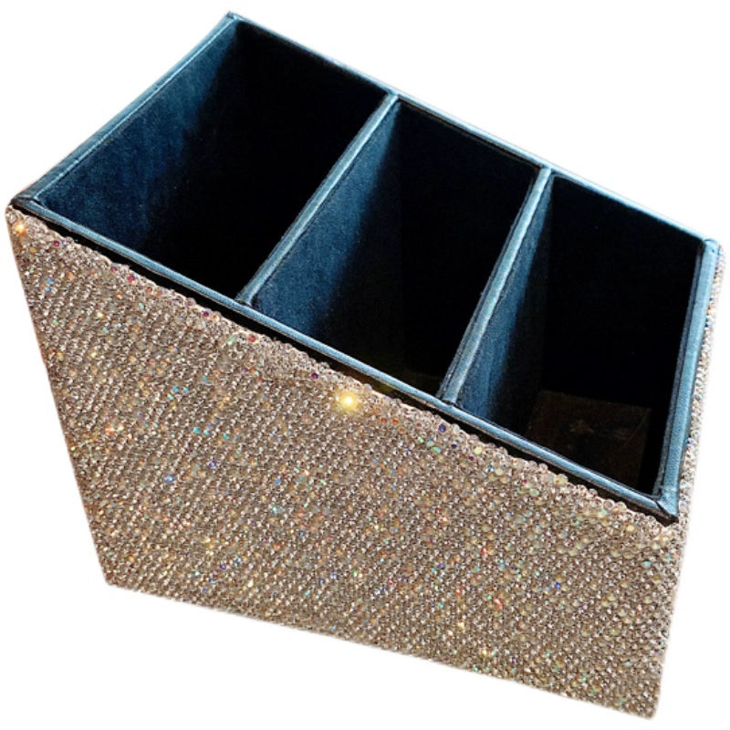 Diamond-Encrusted Korean Cosmetic Organizer – Multifunctional Desktop Storage for Skincare & Makeup