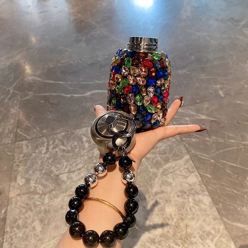 Large-Capacity Diamond-Encrusted 304 Stainless Steel Thermos – Portable Travel Water Tumbler