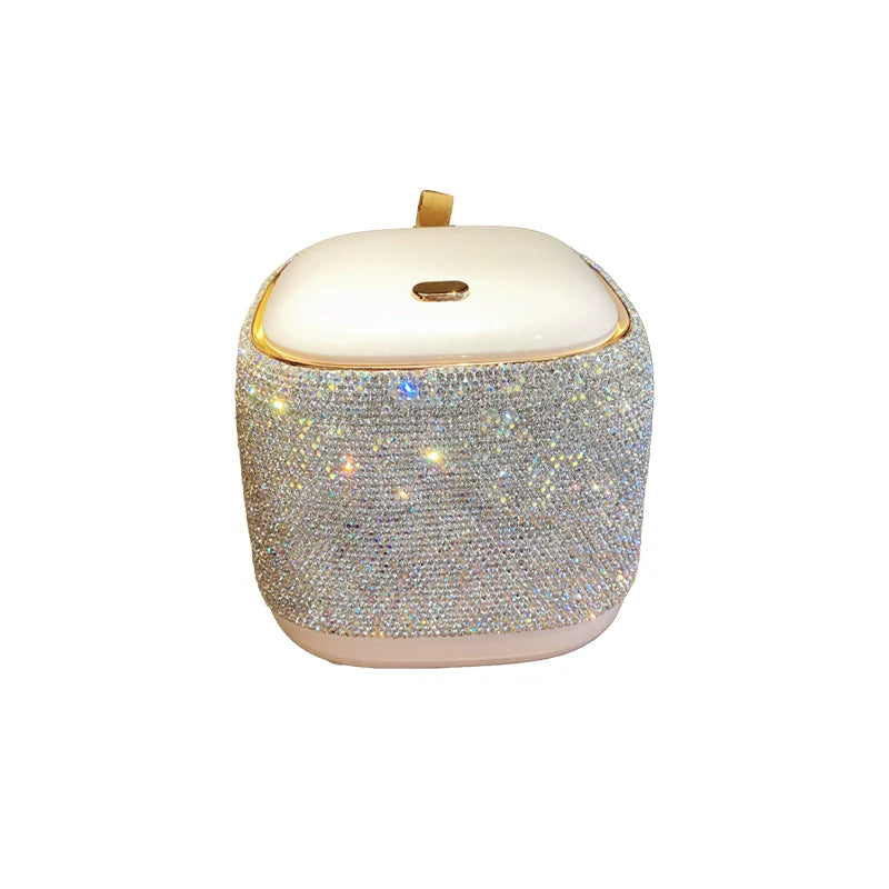 Diamond-Encrusted Desktop Trash Can – Push-Top Trash Bin, Office, Home, Tabletop Storage