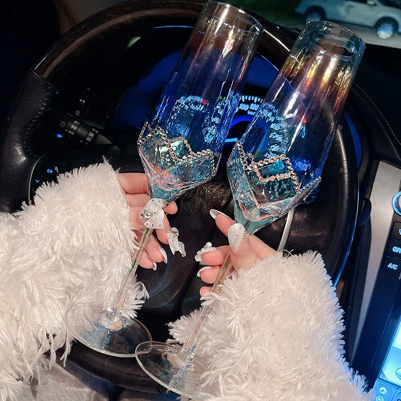 Luxury Crystal Goblet Set – Colorful Rhinestone Diamond-Encrusted Cocktail Glasses