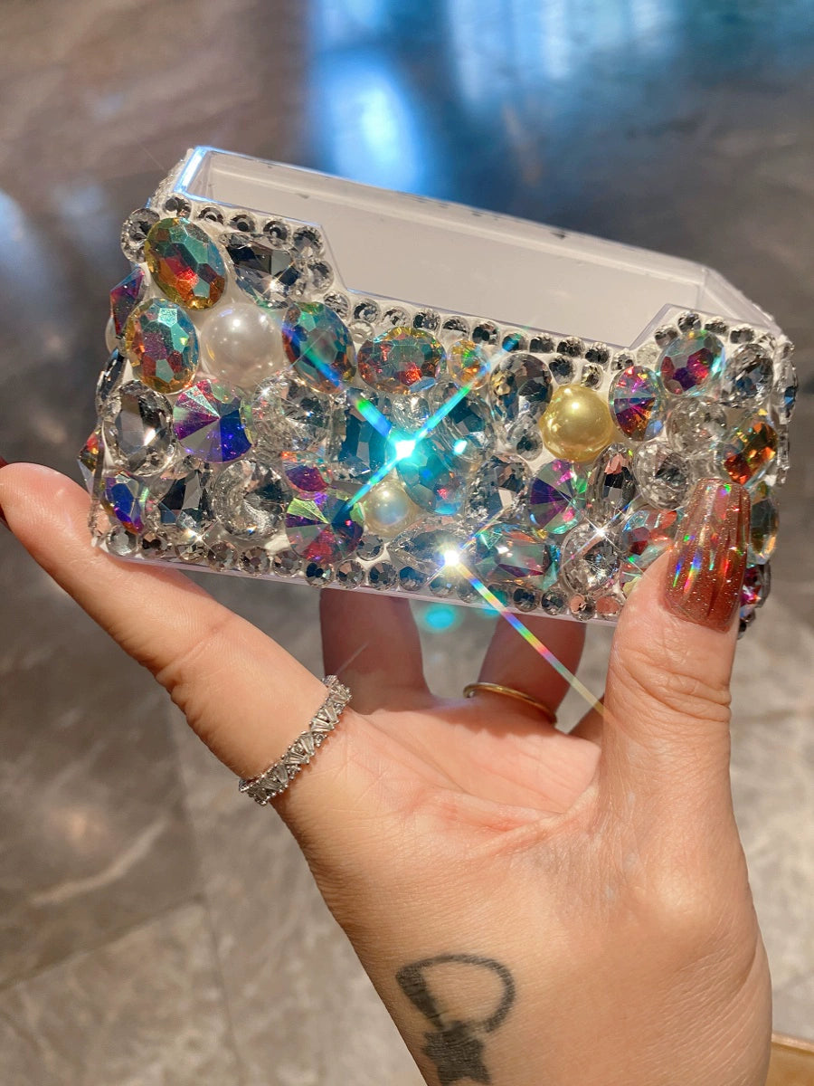 Diamond-Encrusted Desktop Business Card Holder – Light Luxury Front Desk Organizer, Stylish Office & Hotel Decor