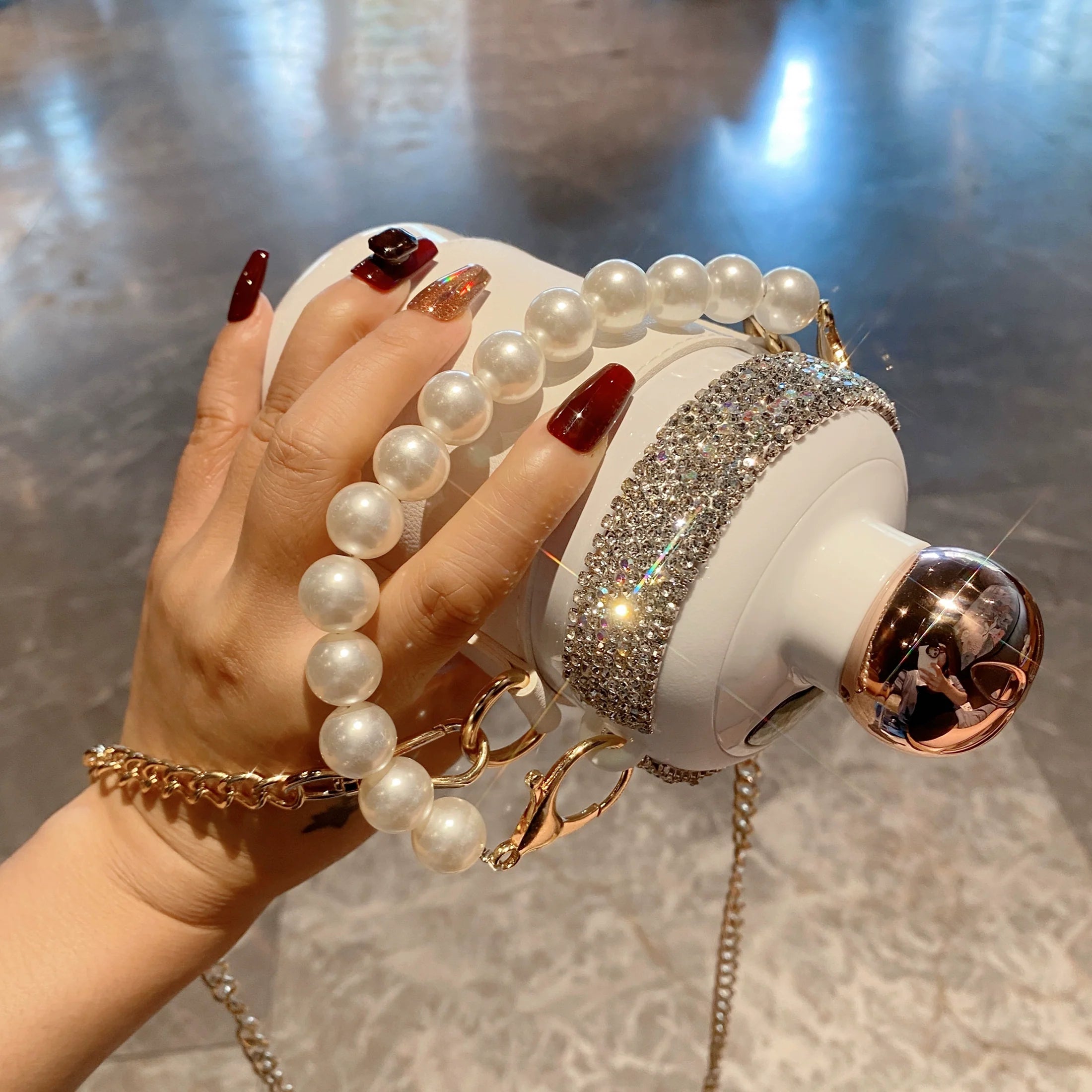 Fashion Diamond Pearl Thermos – High-Value Portable Smart Water Cup