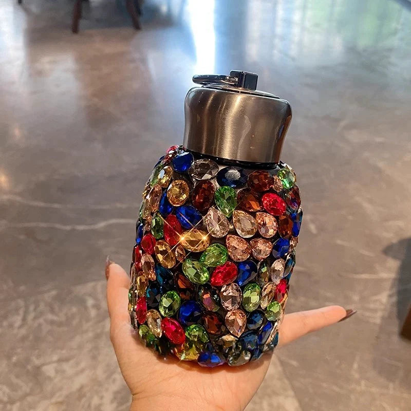 Large-Capacity Diamond-Encrusted 304 Stainless Steel Thermos – Portable Travel Water Tumbler