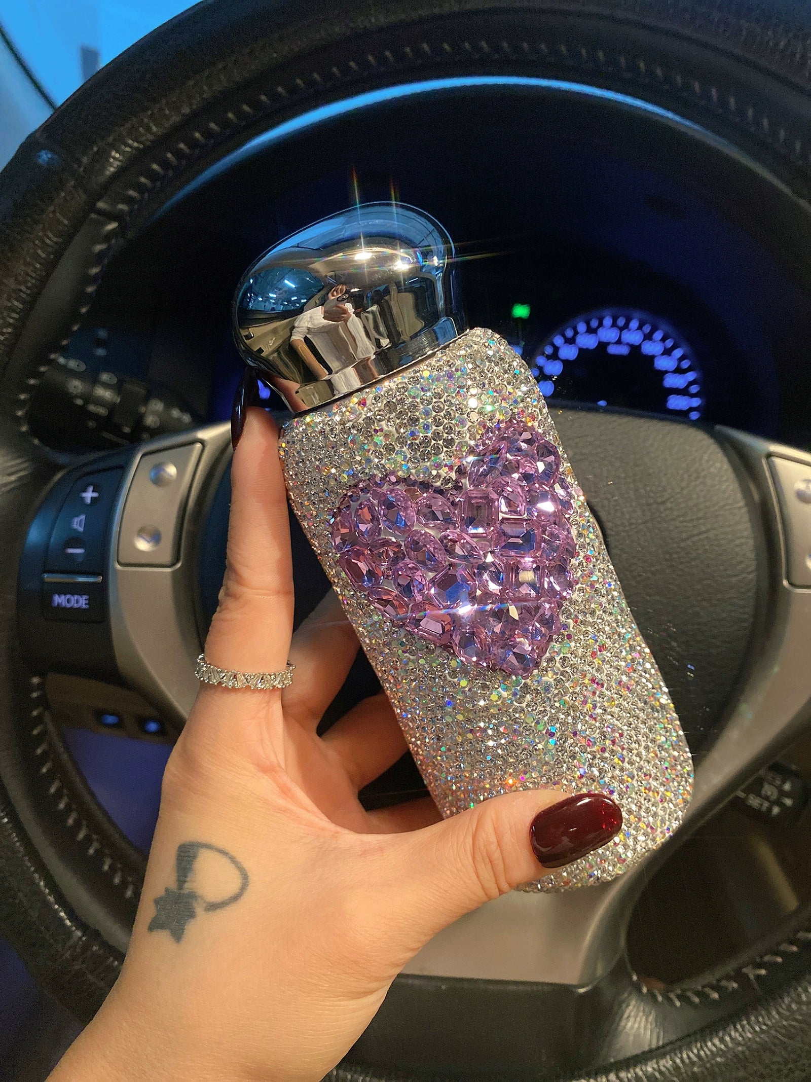 Diamond-Encrusted Love Stainless Steel Thermos Cup – Portable Car Water Bottle for Women