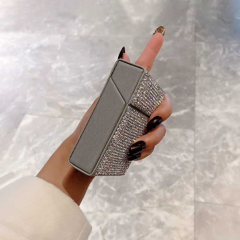Personalized Diamond-Encrusted PU Leather Cigarette Case Set – Thick & Thin 20-Pack with Lighter, Portable