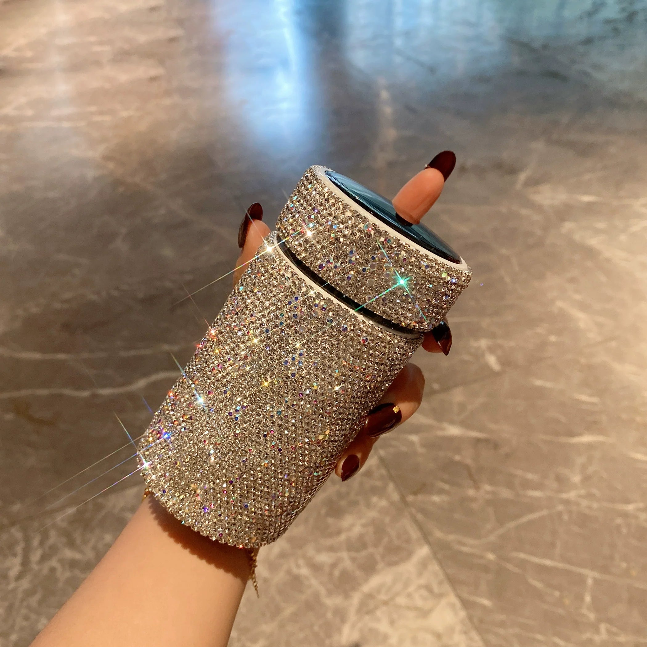 Diamond-Encrusted Smart Thermos Cup – Small Capacity Temperature Display Portable Water Bottle