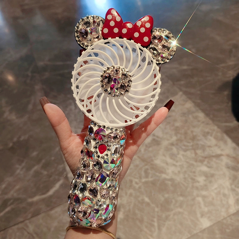 2025 Diamond-Encrusted Handheld Fan – Cute Pink Portable Electric Fan for Outdoors