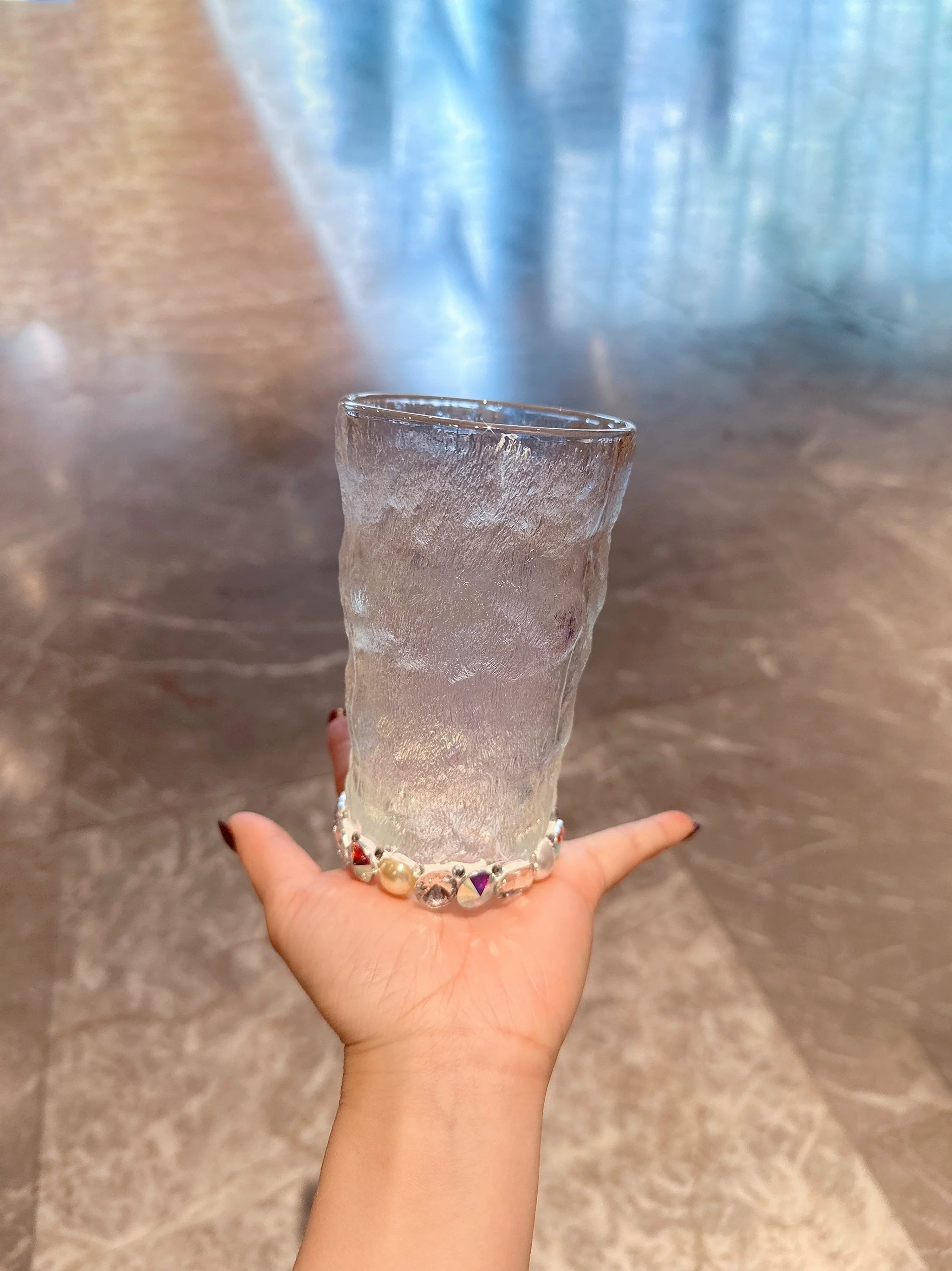 Trendy Gradient Glass Tumbler – Diamond Pearl Design, Water, Coffee & Beer Cup