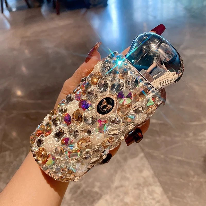 Luxury Diamond-Encrusted Stainless Steel Thermos – Portable Large-Capacity Water Cup