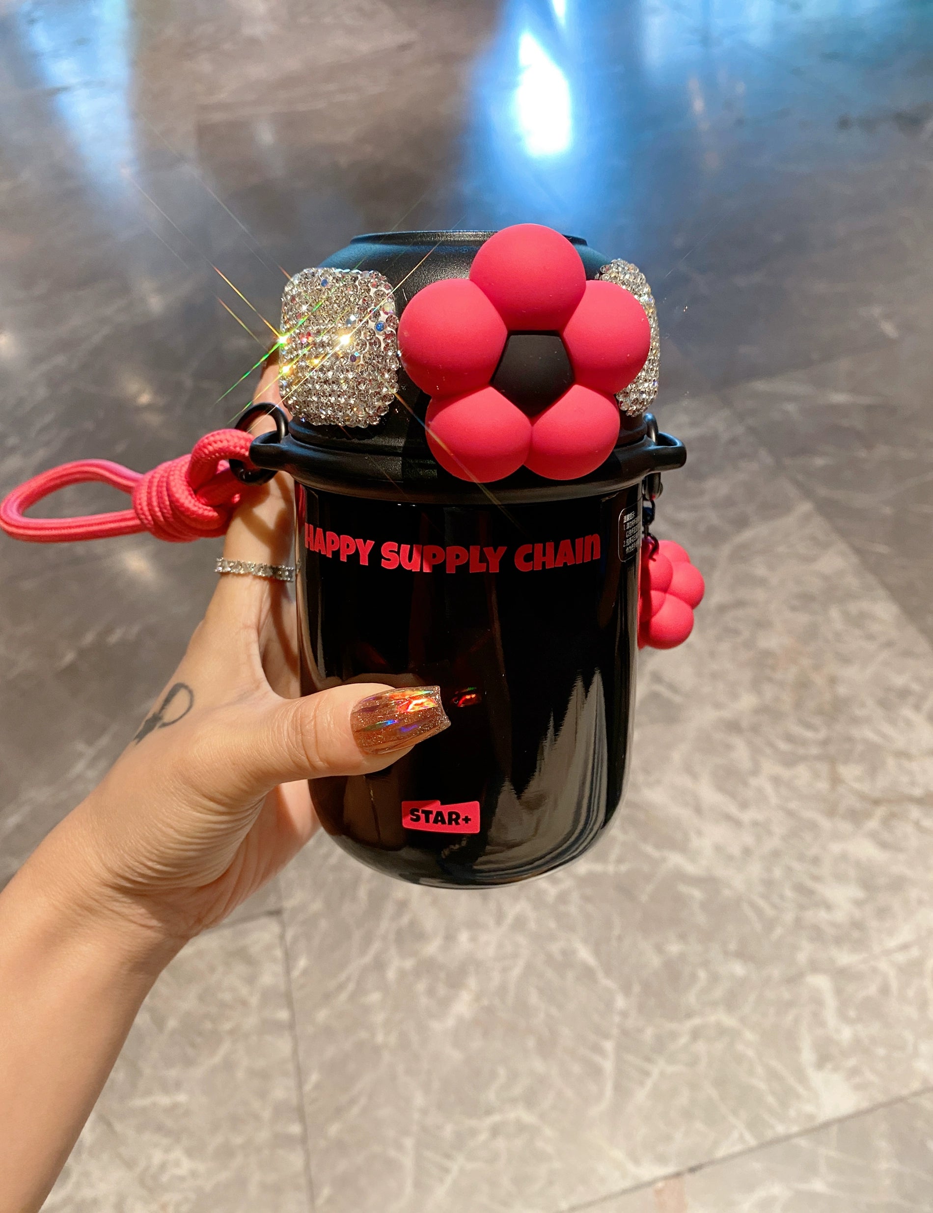 Diamond-Encrusted Stainless Steel Thermos – Portable Water Cup for Office & Travel