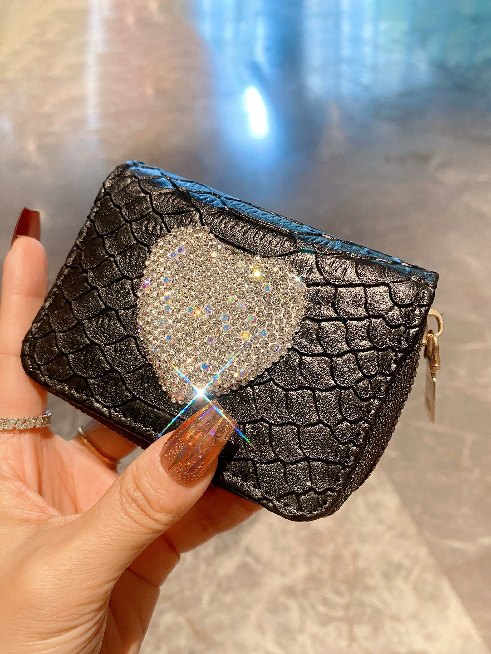 Sparkly Diamond Card Holder – Cute Portable Wallet with Large Capacity for Cards & Coins