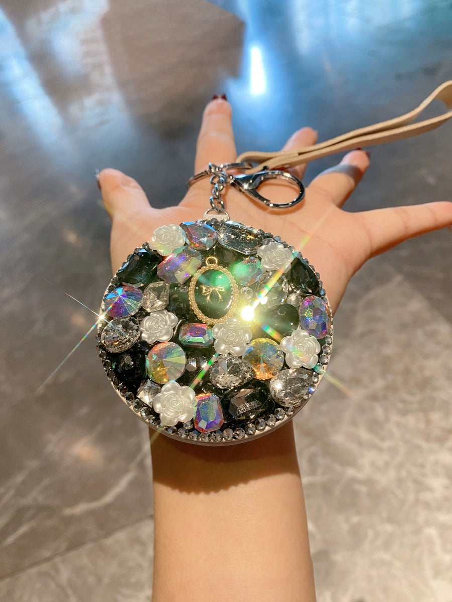 Diamond-Encrusted Mini Handheld Makeup Mirror – Double-Sided Foldable Flip-Top High-Definition Mirror