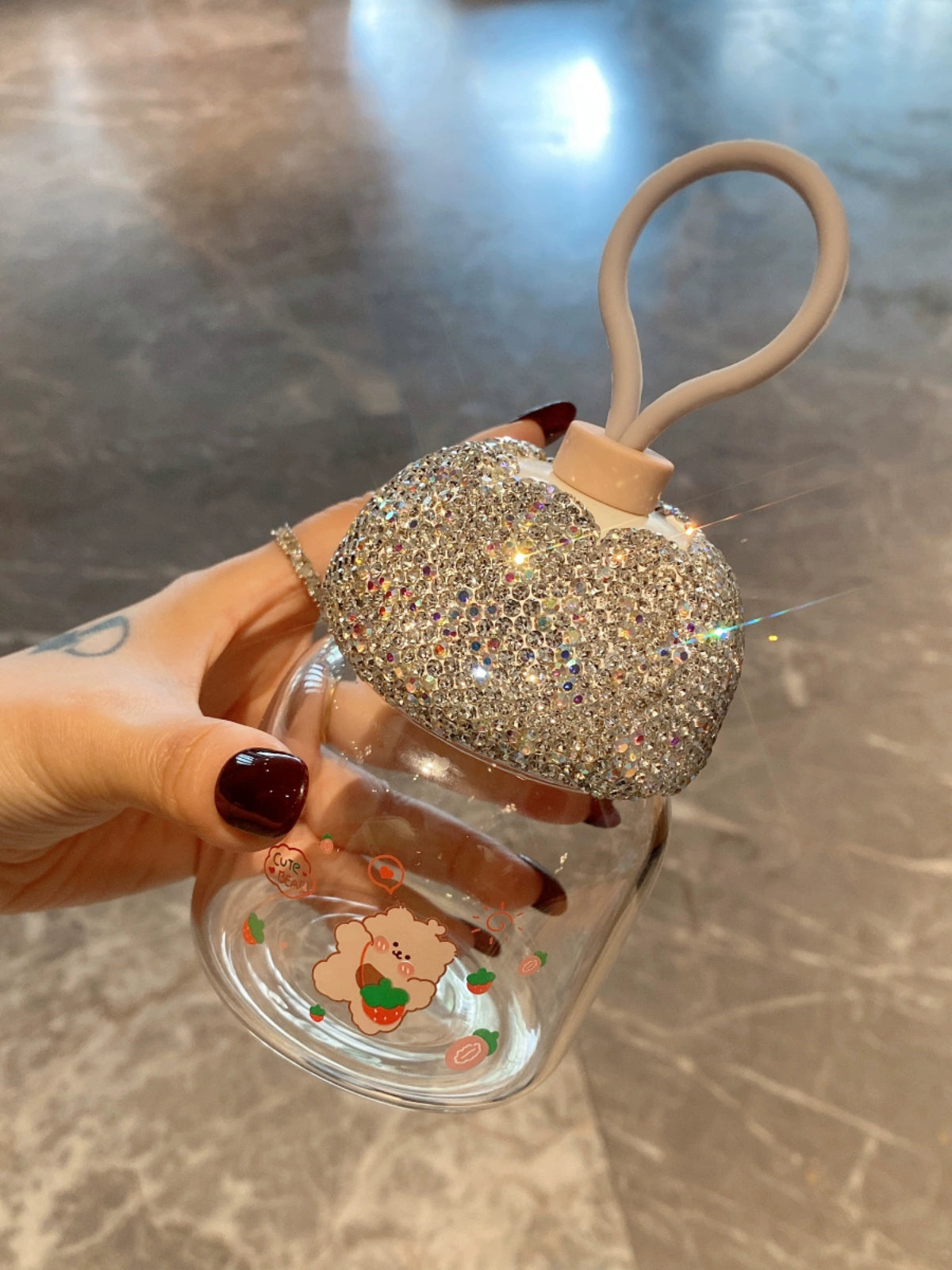 Portable Mini Glass Cup – Diamond-Encrusted Coffee, Milk & Soy Milk Cup for Travel & Home