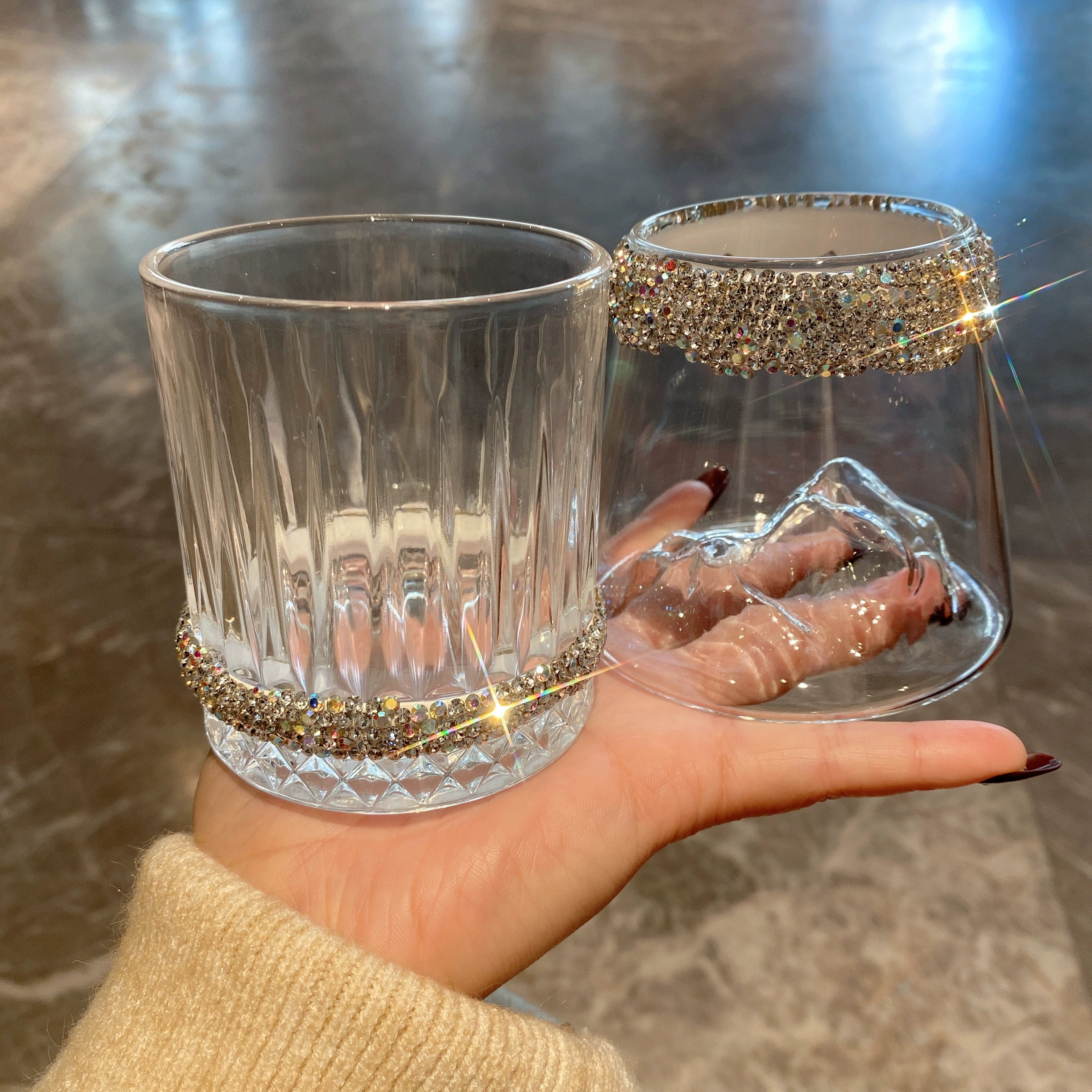 Bling Rhinestone Whiskey Glass – Clear Dessert & Beverage Cup for Home, Coffee & Gifts