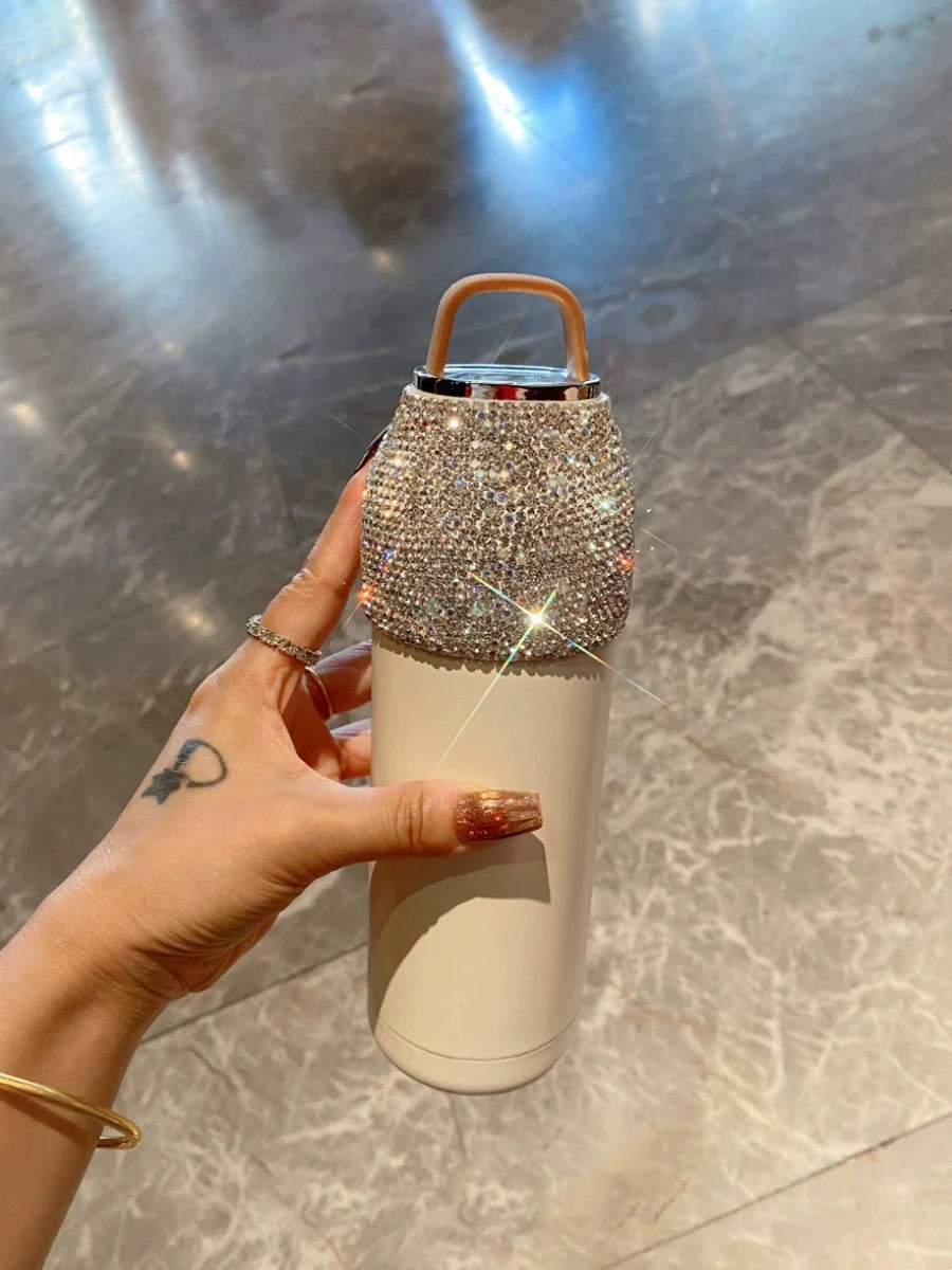 Large-Capacity Diamond-Encrusted Stainless Steel Thermos – Portable Outdoor Tumbler